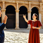 Storytelling Guide**

"A professional, fully clothed tour guide in Spain, standing in front of an ancient Roman ruin. She is gesturing with enthusiasm, telling a story to a group of tourists (fully clothed, appropriate attire). The scene is bathed in warm, golden light. Background shows classic Spanish architecture. Safe for work, appropriate content, perfect anatomy, correct proportions, natural pose, professional setting, modest dress."

**