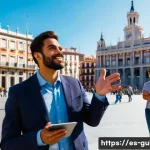 Home 17 관광통역안내사 직업 만족도와 개선점 - A passionate Spanish tour guide in professional attire, confidently leading a diverse group of touri...